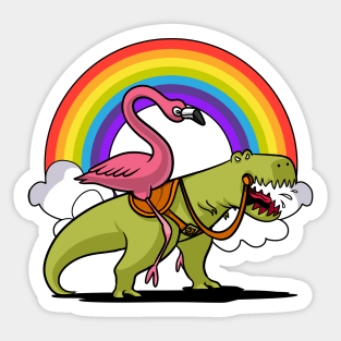 Flamingo Bird Riding T-Rex Dinosaur Sticker